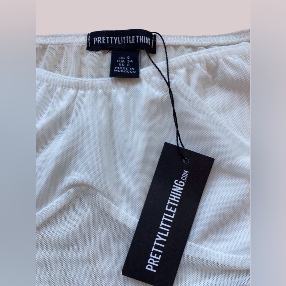 White Mesh Bardot Crop Top | US 2 | Coquette Balletcore | NWT - Picture 6 of 10